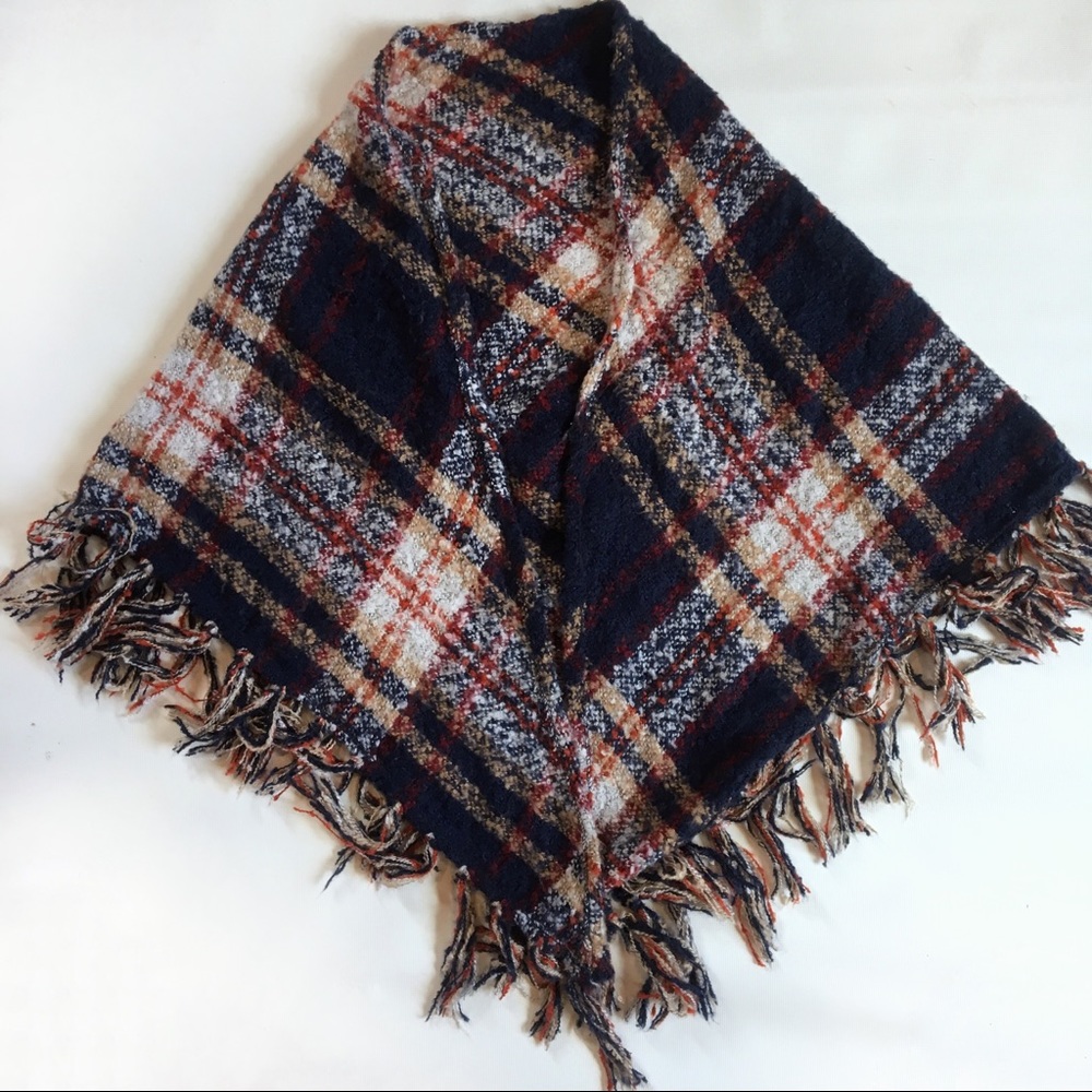 Triangle plaid scarf / Blue & brown